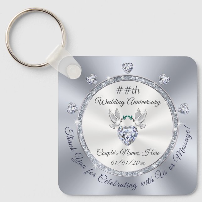 Personalized, Wedding Anniversary Party Favours,  Keychain (Front)