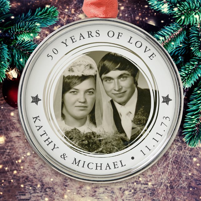 Personalized Wedding Anniversary Photo Metal Ornament (Creator Uploaded)