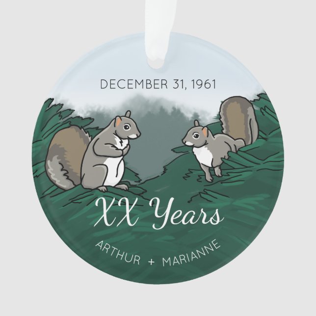 Personalized Wedding Anniversary Squirrels Ornament (Front)