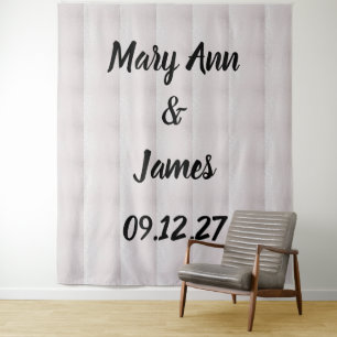 Personalized Wedding Backdrop Black Gold Lights Tapestry