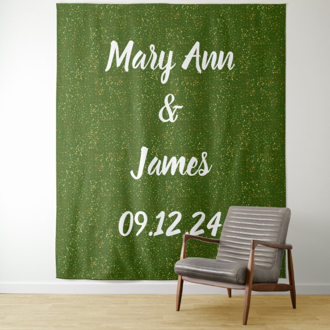 Personalized Wedding Backdrop Gold Lights Tapestry (In Situ)