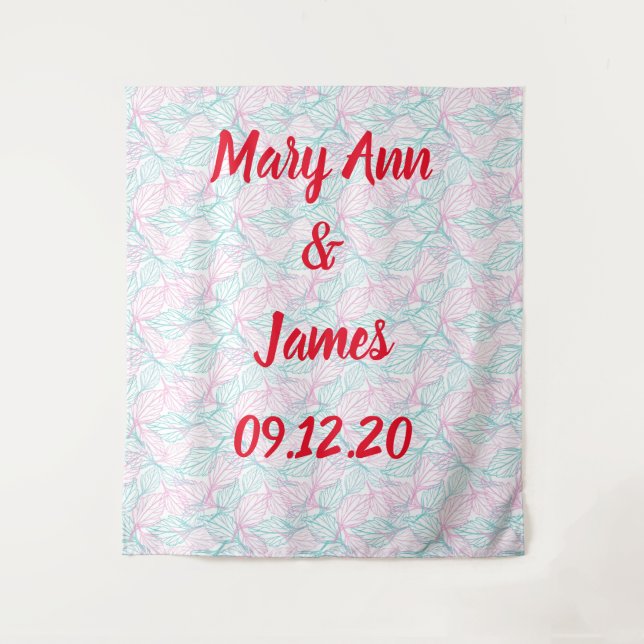 Personalized Wedding Backdrop Leaves Pattern Tapestry (Front)