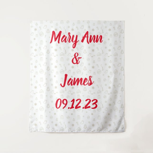Personalized Wedding Backdrop Pink Gold Lights Tapestry (Front)
