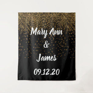 Personalized Wedding Backdrop Pink Gold Lights Tapestry