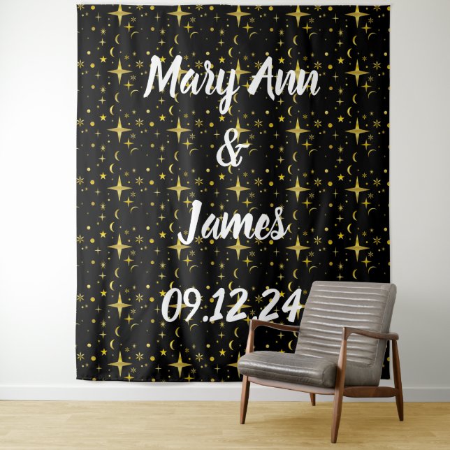Personalized Wedding Backdrop Pink Gold Lights Tapestry (In Situ)