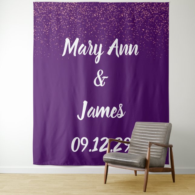Personalized Wedding Backdrop Pink Gold Lights Tapestry (In Situ)