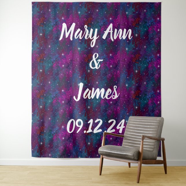 Personalized Wedding Backdrop Pink Gold Lights Tapestry (In Situ)