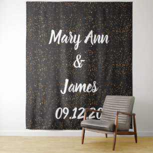 Personalized Wedding Backdrop Pink Gold Lights Tapestry