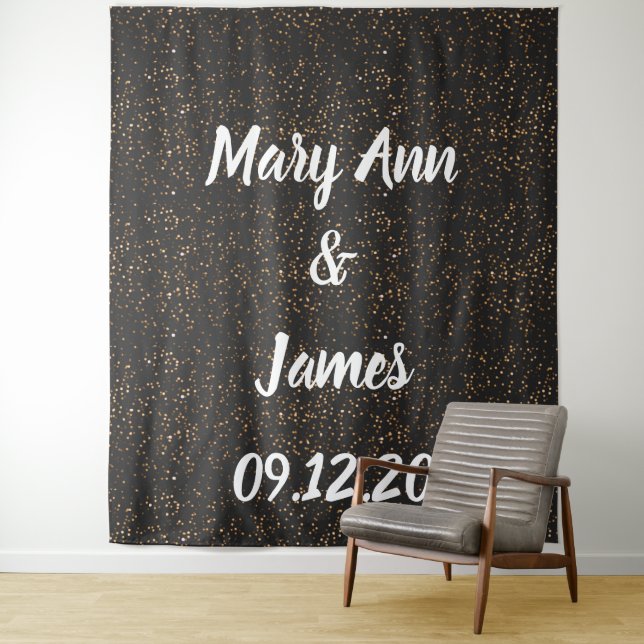 Personalized Wedding Backdrop Pink Gold Lights Tapestry (In Situ)