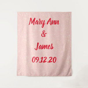 Personalized Wedding Backdrop Pink Gold Lights Tapestry