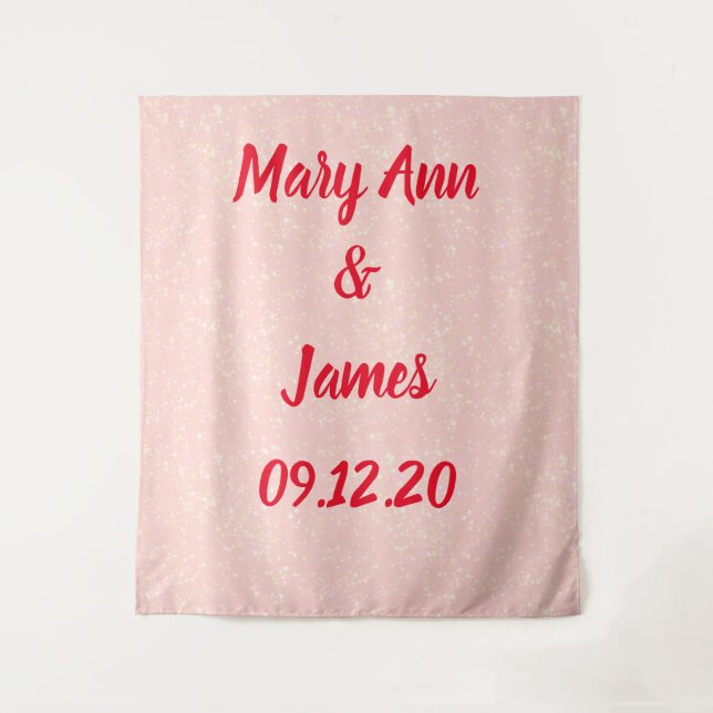 Personalized Wedding Backdrop Pink Gold Lights Tapestry (Front)