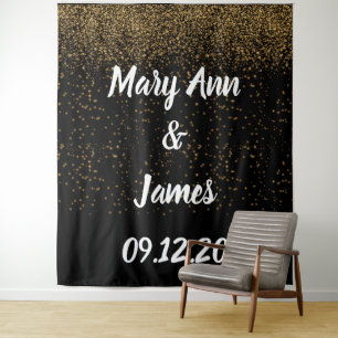 Personalized Wedding Backdrop Pink Gold Lights Tapestry