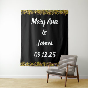 Personalized Wedding Backdrop Pink Gold Lights Tapestry