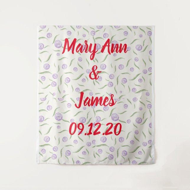 Personalized Wedding Backdrop Pink Gold Lights Tapestry (Front)