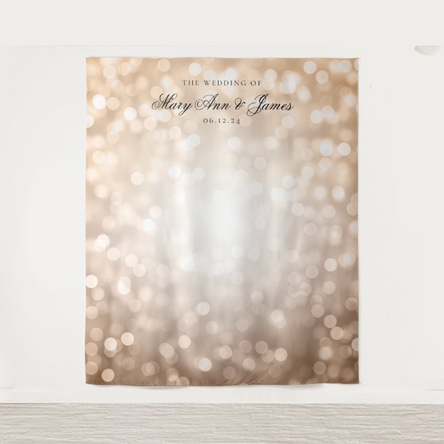 Personalized Wedding Backdrop Rose Gold Lights Tapestry (Front)