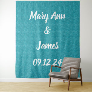 Personalized Wedding Backdrop Teal Green Tapestry