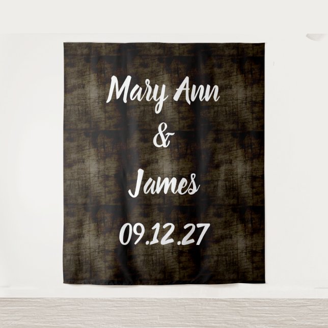 Personalized Wedding Backdrop Wood Background Tapestry (Front)