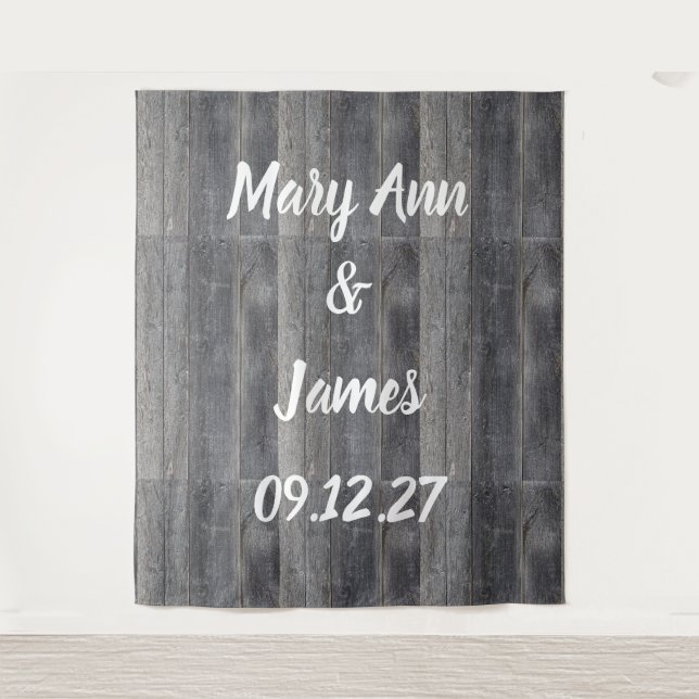 Personalized Wedding Backdrop Wood Background Tapestry (Front)