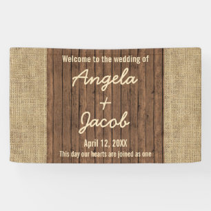 Personalized Wedding Banner Rustic Burlap Wood