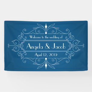 Personalized Wedding Banner Vintage Marine Blue