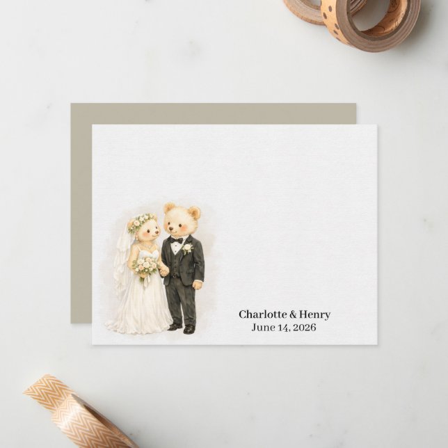 Personalized Wedding Bear Couple Card (Front/Back In Situ)
