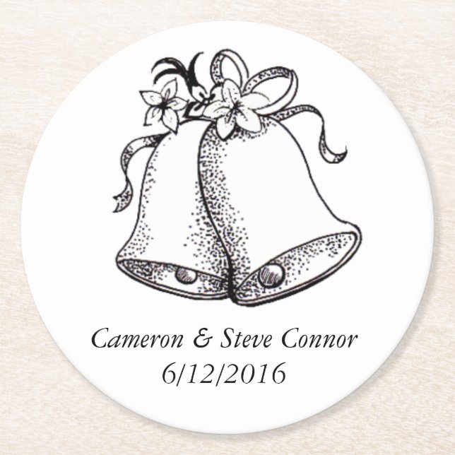 Personalized Wedding Bell Drink Coasters (Front)