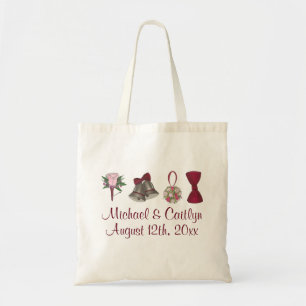 Personalized Wedding Bells Flowers Bow Tie Tote Bag