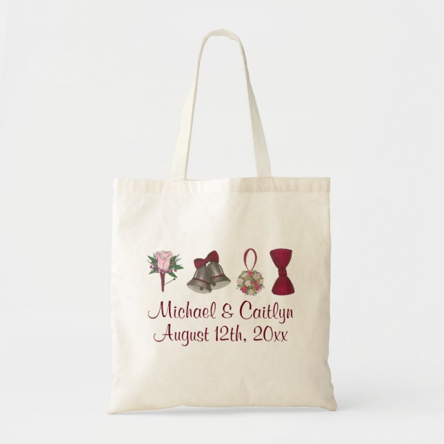 Personalized Wedding Bells Flowers Bow Tie Tote Bag (Front)