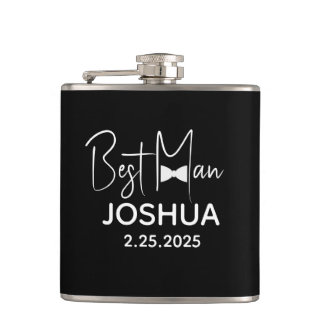 Personalized Wedding Best Man Modern Black Hip Flask