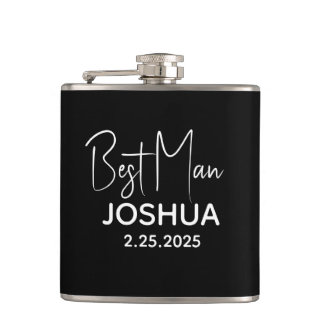 Personalized Wedding Best Man Modern Black Hip Flask