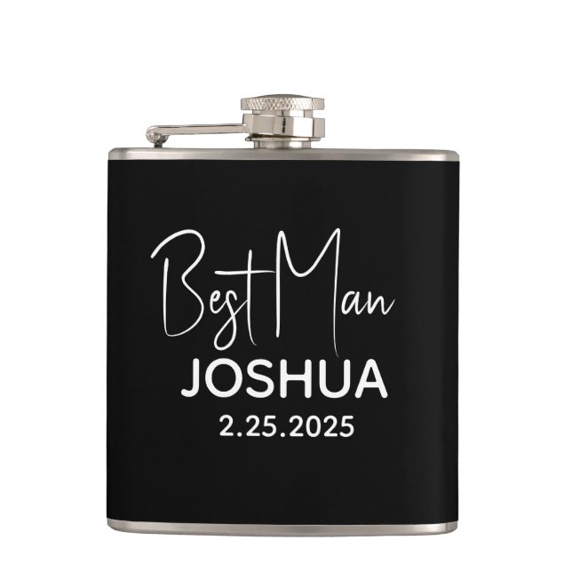 Personalized Wedding Best Man Modern Black Hip Flask (Front)