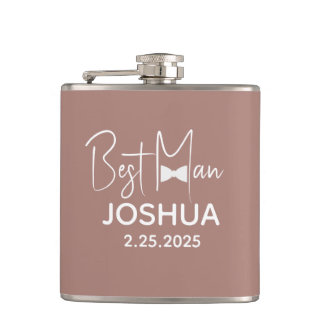 Personalized Wedding Best Man Modern Brown Hip Flask