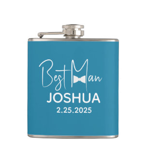 Personalized Wedding Best Man Modern Dusty Blue Hip Flask