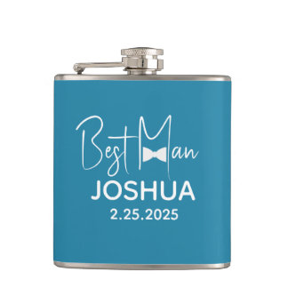 Personalized Wedding Best Man Modern Dusty Blue Hip Flask