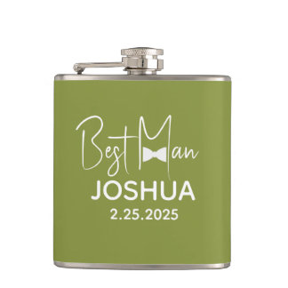 Personalized Wedding Best Man Modern Green Hip Flask
