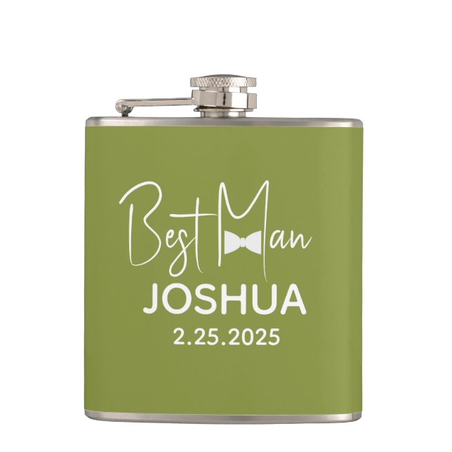 Personalized Wedding Best Man Modern Green Hip Flask (Front)
