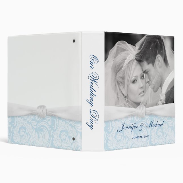 Personalized Wedding Binder - White & Blue Damask (Background)