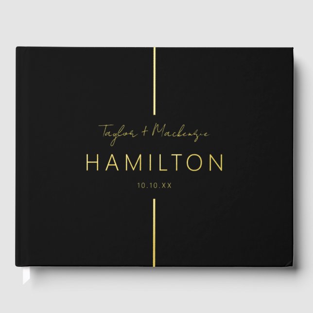 Personalized Wedding Black and Real Foil Guest Book (Front)