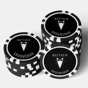 Personalized Wedding Black  Groomsman  Tuxedo Poker Chips