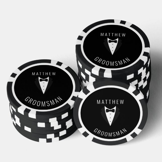 Personalized Wedding Black  Groomsman  Tuxedo Poker Chips (Stack)