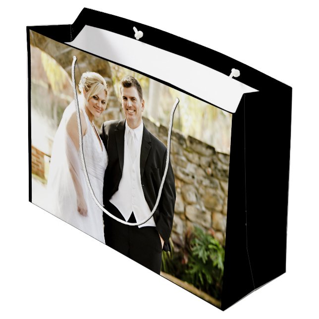 Personalized Wedding Bridal Engagement Photo Large Gift Bag (Back Angled)