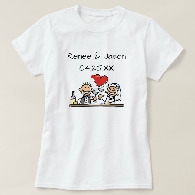 Personalized Wedding Bride Groom Couple Names Date T-Shirt (Design Front)