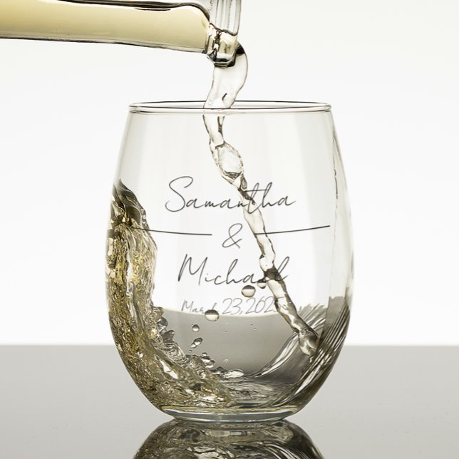 Personalized Wedding Bride Groom Favour Stemless Wine Glass (Creator Uploaded)