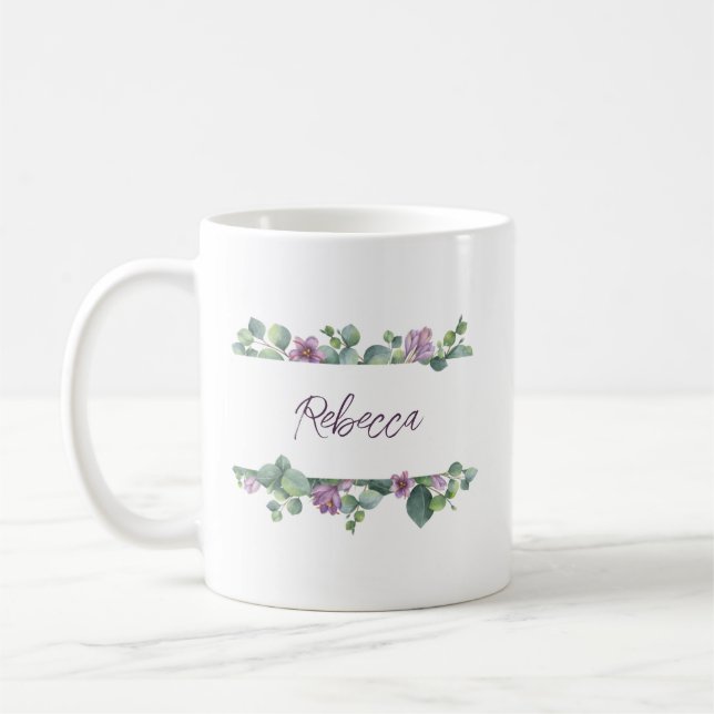 Personalized Wedding Bridesmaid Eucalyptus Coffee Mug (Left)