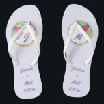 Personalized Wedding Cake Bridal Party Flip Flops<br><div class="desc">Flip-flops feature an original marker illustration of a wedding cake topped with pastel-coloured icing roses. Simply personalize with your name and date information for a unique wedding favour or bridesmaid gift!</div>