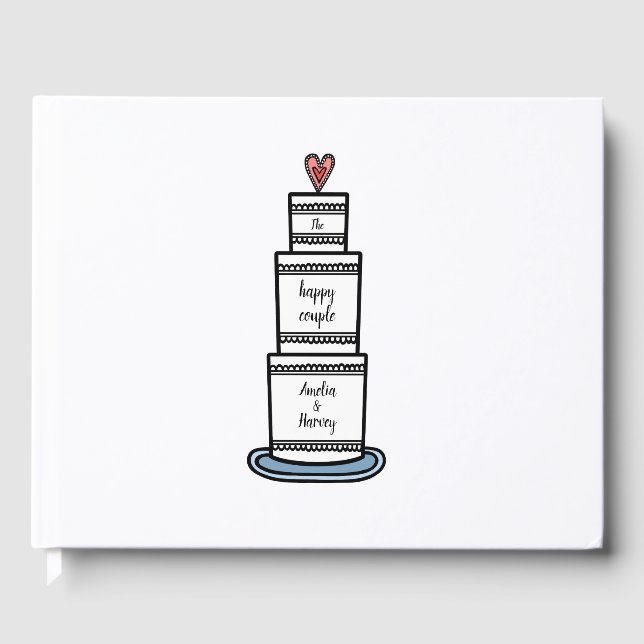 Personalized Wedding Cake Illustration Wedding Guest Book (Front)