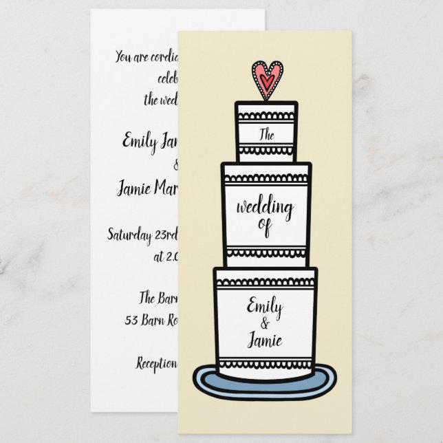 Personalized Wedding Cake Illustration Wedding Invitation (Front/Back)