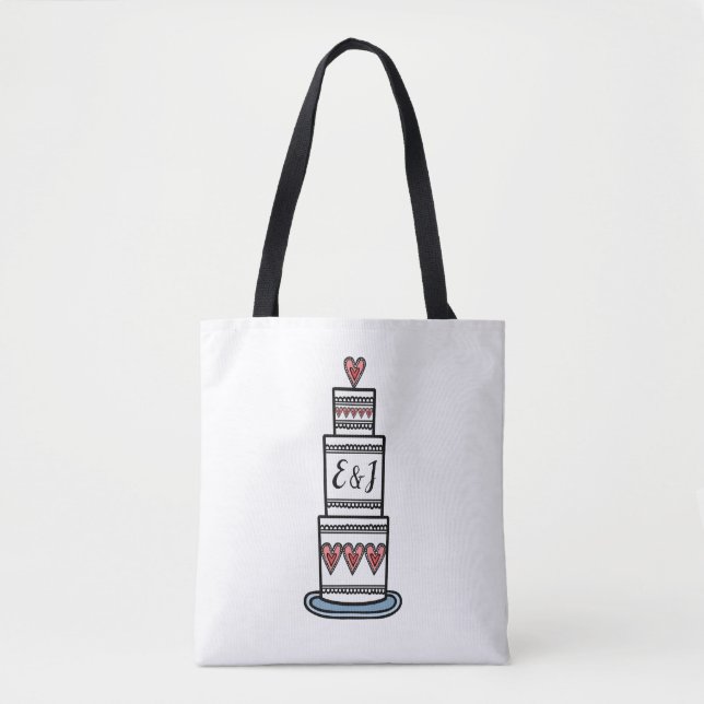 Personalized Wedding Cake Illustration Wedding Tote Bag (Front)