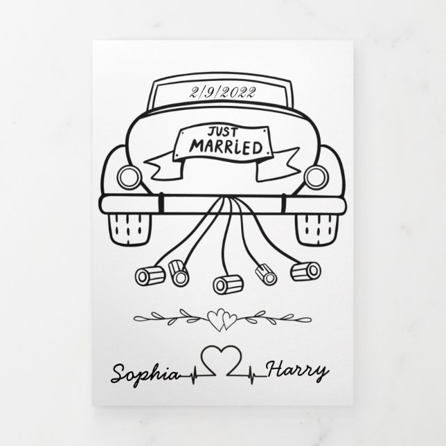 Personalized Wedding car just married  Tri-Fold Card (Cover)