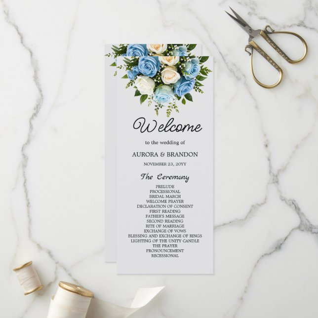 Personalized Wedding Ceremony Booklet with Roses Program (Front/Back In Situ)